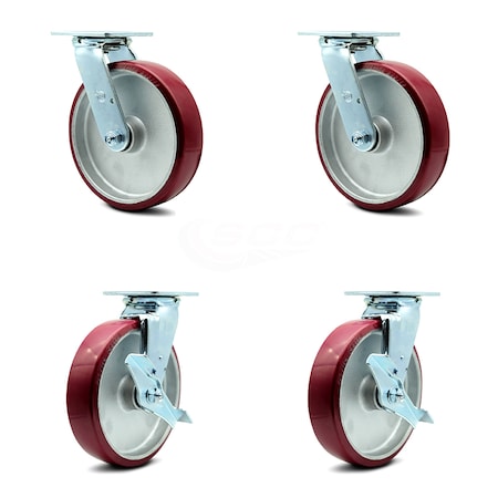 Service Caster 8 Inch Poly on Aluminum Swivel Caster Set with Ball Bearings 2 Brakes SCC SCC-30CS820-PAB-2-TLB-2